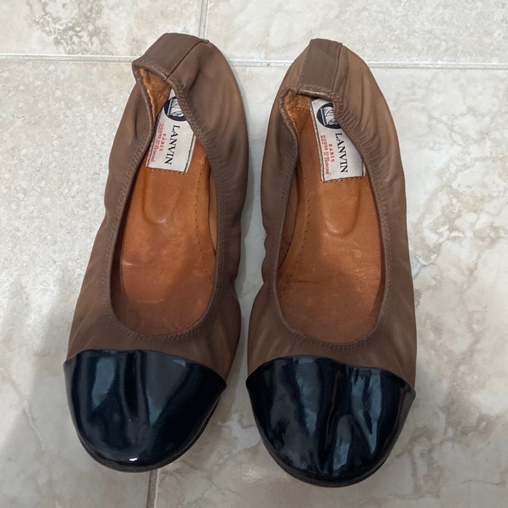Lanvin ballerina flats brown/black sz 38 1/2